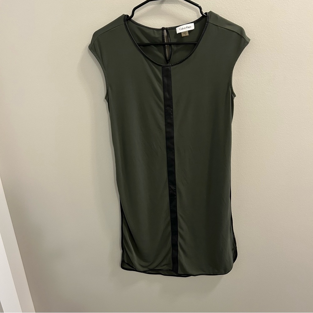 Calvin Klein Green Dress with Black Trim Size 10